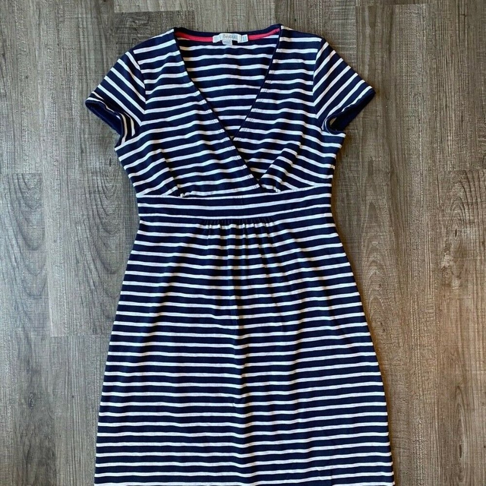 Boden Navy and White Striped Midi Dress